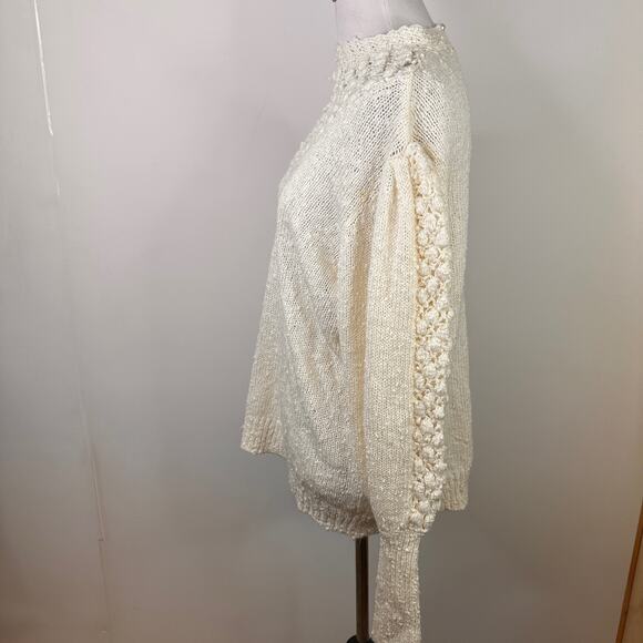 Bonnie Lee Division of LeRoy Vintage Cream Crochet Boucle Sweater Size 44 - Picture 7 of 10